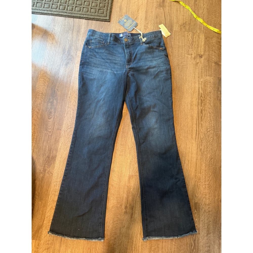 Democracy Absolution High Rise Itty Bitty Boot Jeans Dark Wash Raw Hem 14 NEW